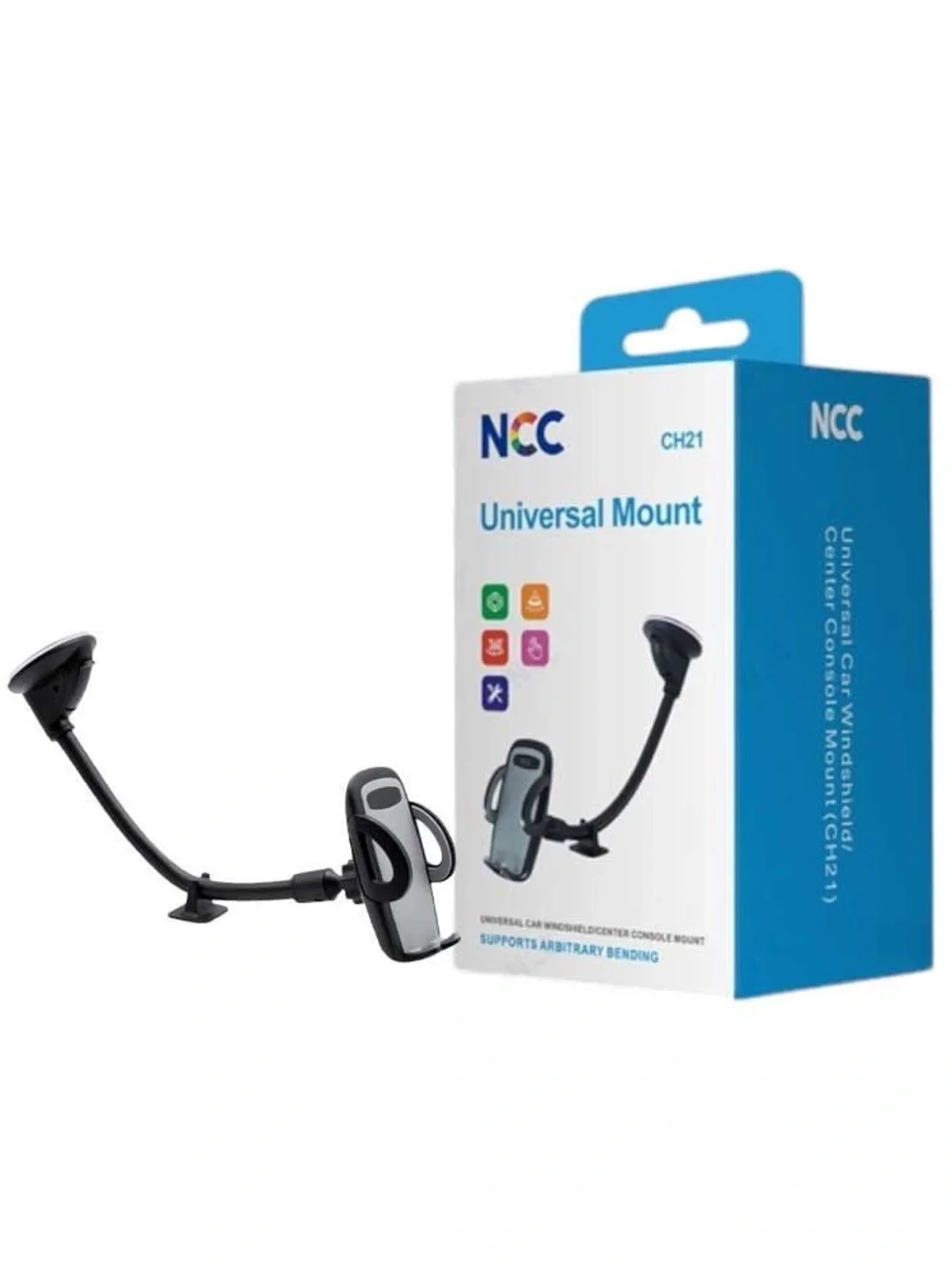 Adjustable Car Phone Mount with Suction Arm - Black and Silver